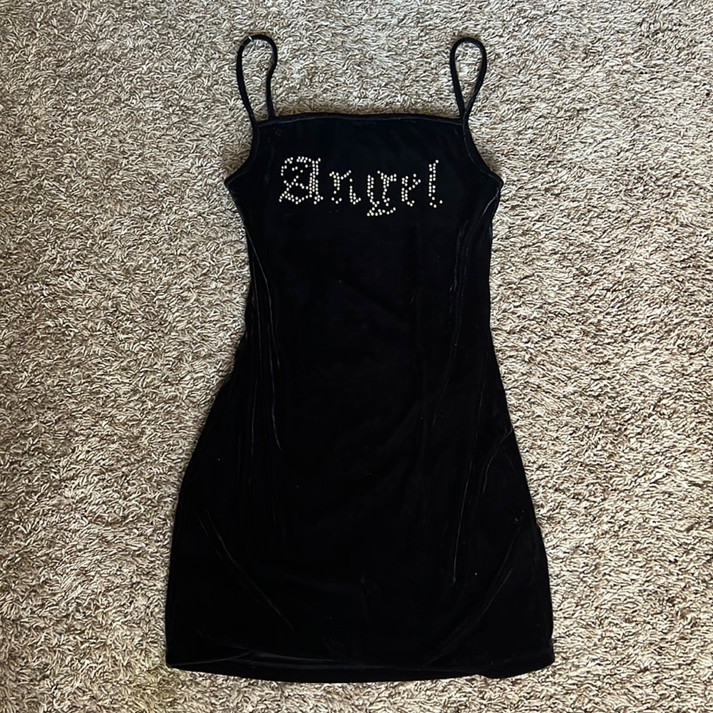 Motel Rocks Angel Rhinestone Black Velvet Dress